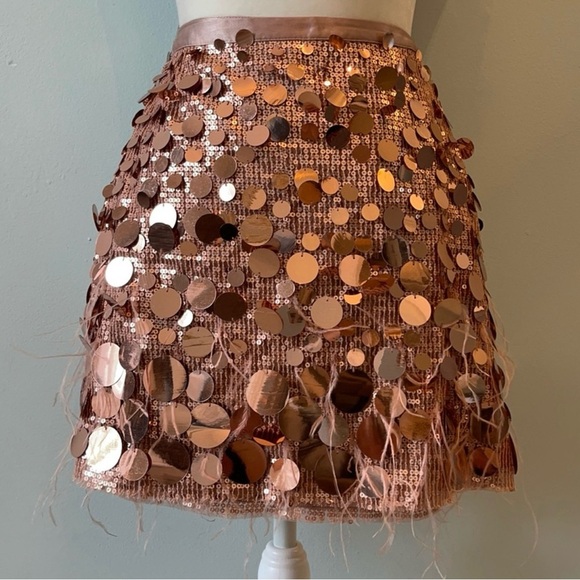 Ramy Brook Rose Gold Sequin Fringe Mini Skirt – Size